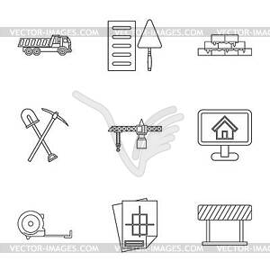 Building tools icons set, outline style - vector clip art