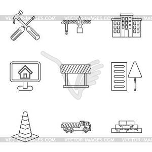 Набор значков строительных инструментов, стиль контура - векторное изображение EPS