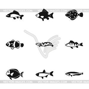Ocean fish icons set, simple style - vector image