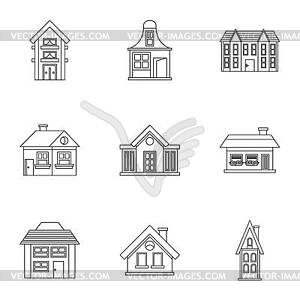 House icons set, outline style - vector image