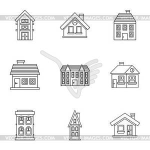 Dwelling icons set, outline style - vector clip art