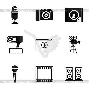 Broadcasting icons set, simple style - vector image