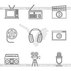 Electronic communication icons set, outline style - vector clipart