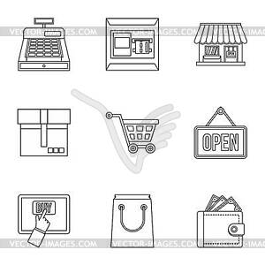 Shopping icons set, outline style - vector image