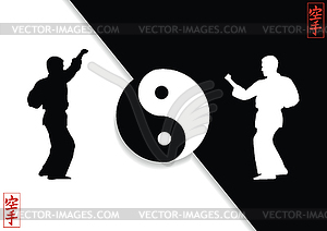 Demonstration of Karate and Japanese hieroglyph - vector image