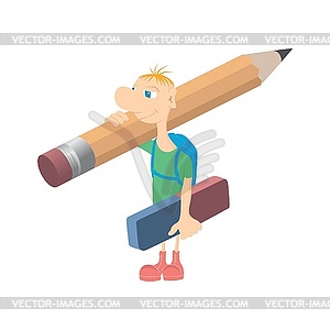 Humorous little man with pencil - vector clip art