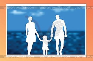 Family made of paper on background of sea - vector image
