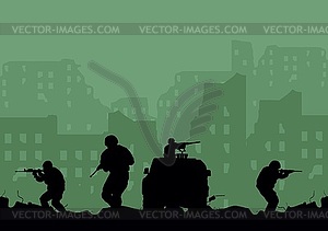 Soldiers on performance of combat mission - vector image