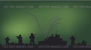 Soldiers on performance of combat mission - vector clipart