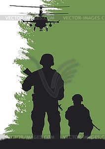 Soldiers on performance of combat mission - vector clip art