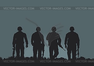 Soldiers on performance of combat mission - vector clip art