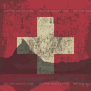 Mountains of Switzerland and state flag - vector clipart / vector image