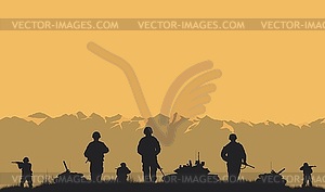 Soldiers on performance of combat mission - vector image