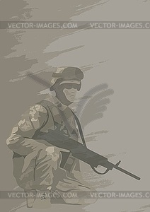 Солдат в боевой позиции, - клипарт в векторе / векторное изображение