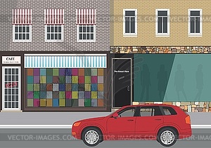 Street city, home and car - vector clip art