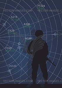 Serviceman and information panel of operations - vector clip art