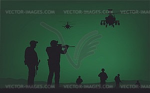 Soldiers on performance of combat mission - vector clipart