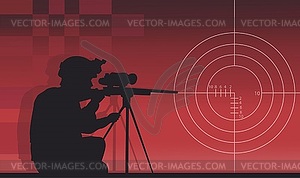 Снайпер с пистолетом на красном фоне - клипарт в векторе