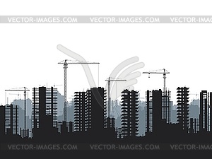 Buildings under construction and building cranes - vector image