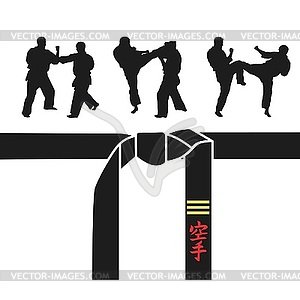 Karate belt, men demonstrating karate - vector clip art