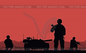 Soldiers on performance of combat mission - vector clip art