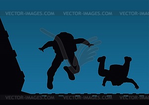 Two paratroopers jump of plane - vector image