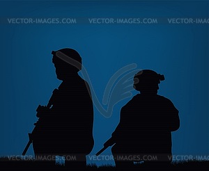 Soldiers on performance of combat mission - vector clip art
