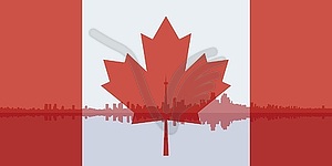 Контур Торонто и флаг Канады - иллюстрация в векторном формате