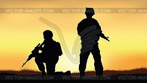 Soldiers on performance of combat mission - vector clip art