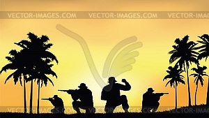 Soldiers on performance of combat mission - vector clipart