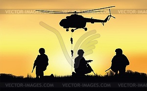 Soldiers on performance of combat mission - vector EPS clipart
