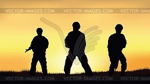 Soldiers on performance of combat mission - color vector clipart