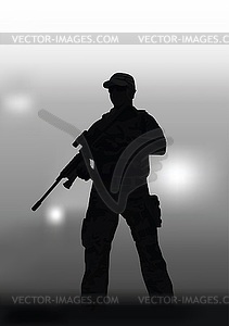 Человек с снайперской винтовкой на темном фоне - изображение векторного клипарта