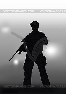 Man with sniper rifle on dark background - vector clipart