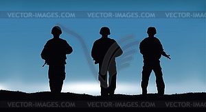 Soldiers on performance of combat mission - vector EPS clipart