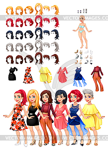 Dresses and hairstyles game - vector clip art