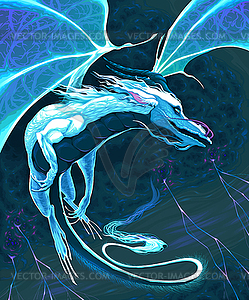 White dragon flying in storm - vector clipart