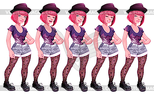 Girl with different expressions - vector EPS clipart