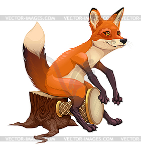 Funny fox is playing with drum - vector clip art