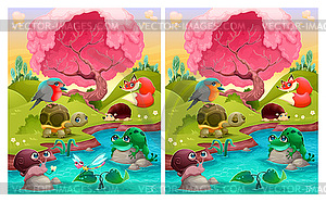 Spot differences, six changes between two s - vector clipart