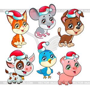 Funny Christmas farm animals - vector image