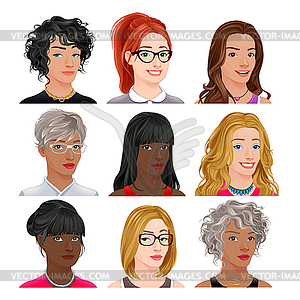 Различные женские аватары - изображение в векторе