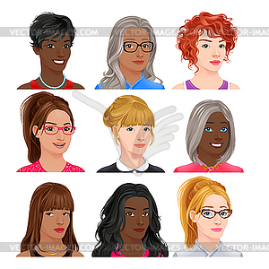 Different female avatars - vector clip art