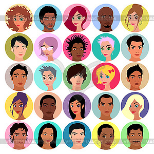 Collection of female and male avatars - vector image