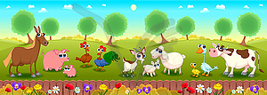 Family farm animals in nature - vector EPS clipart