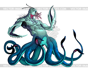 Sea monster with tentacles and claws - vector clip art