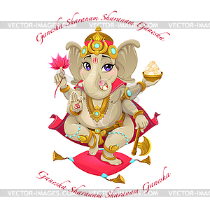 Cartoon representation of eastern god Ganesha, - vector clipart