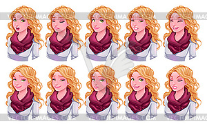 Girl with different expressions - vector clipart