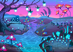 Fantasy nocturnal landscape - vector clipart