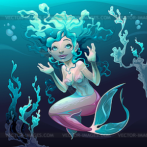 Young mermaid in sea - vector image